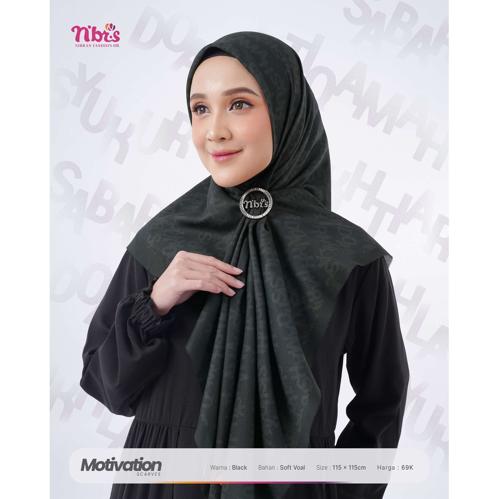 Nibras Hijab Segi Empat Premium Motivation Scarves | Hijab Segi Empat Motif Kekinian | Hijab Segiemp