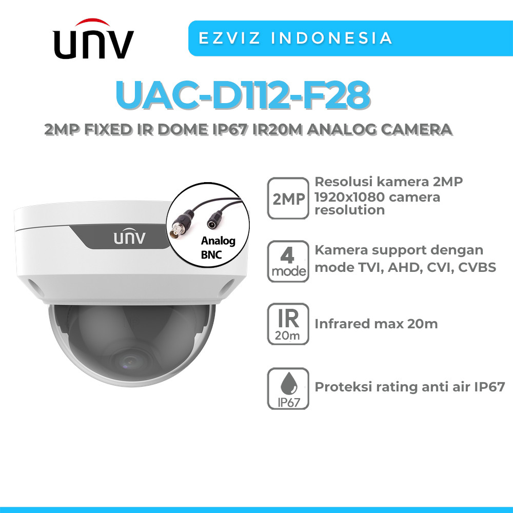 UNV UAC-D112-F28 2MP FIXED IR DOME IP67 IR20M ANALOG CAMERA