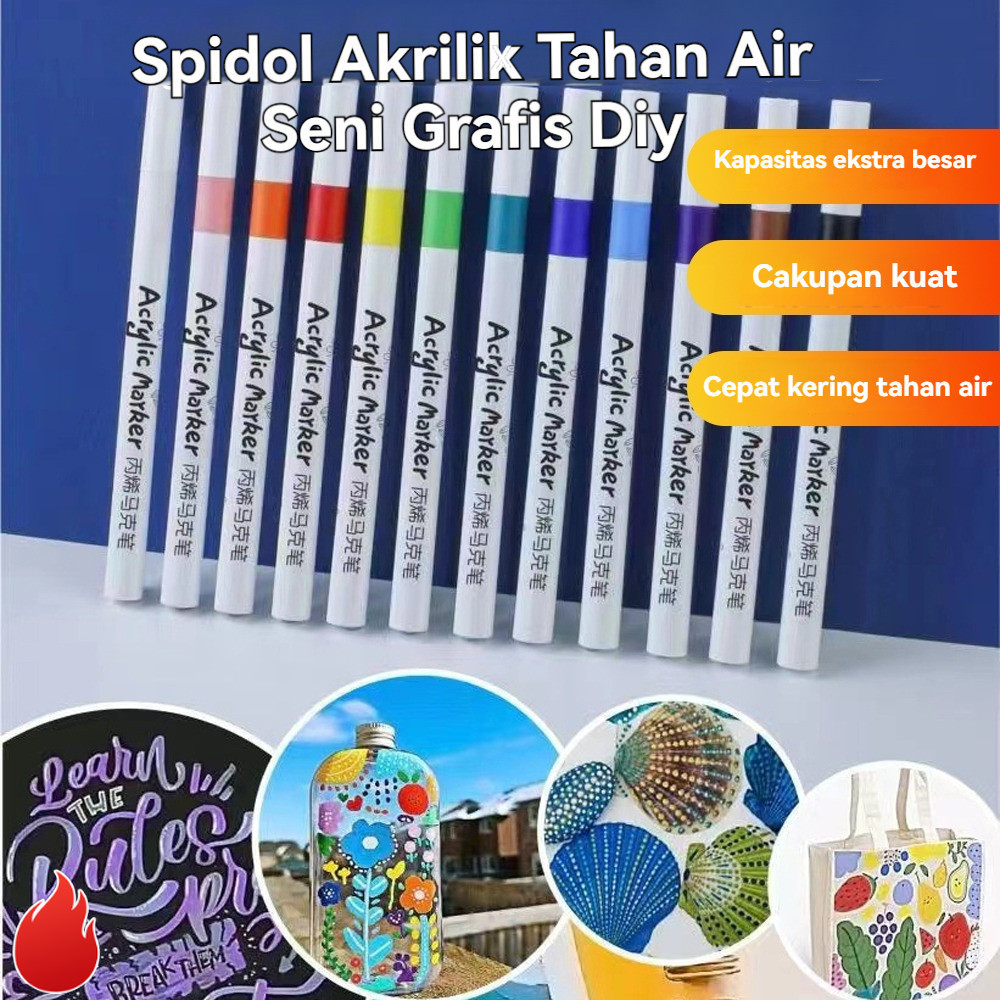 

【READY STOCK】 Pen Akrilik Marker Warna Cepat Kering Tahan Air / Spidol Acrylic Painter / Menggambar Kreativitas Seni Edukasi Anak