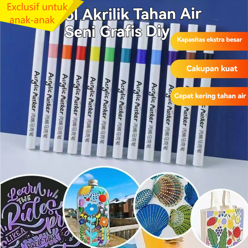 

48/60Warni Acrylic Marker Set DIY Painting Pastel Highlight Drawing Warna Cepat Kering Tahan Air Menggambar Kreativitas Seni Edukasi Anak Sayang