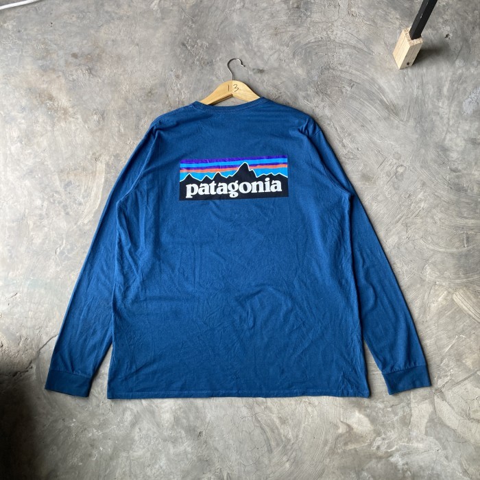 Kaos Long Sleeve Patagonia Big Logo Blue Premium Fulltag