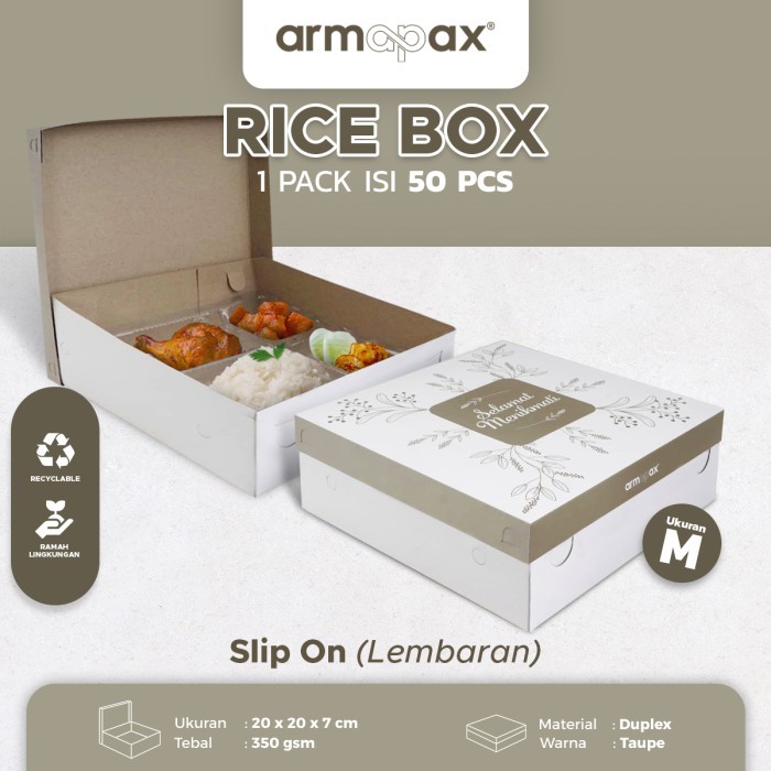 Paper Rice Box / Kotak Nasi / Box Nasi [Slip On] 1 Pack Isi 50 Pcs Duplex 350gr Warna Taupe ukuran M