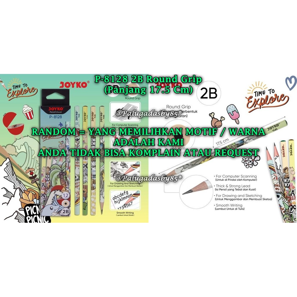 

(1 Biji) GROSIR Pensil JOYKO P-8128 2B Round Grip RANDOM / Pensil Pencil Joyko P-8128 2B (1 Biji)