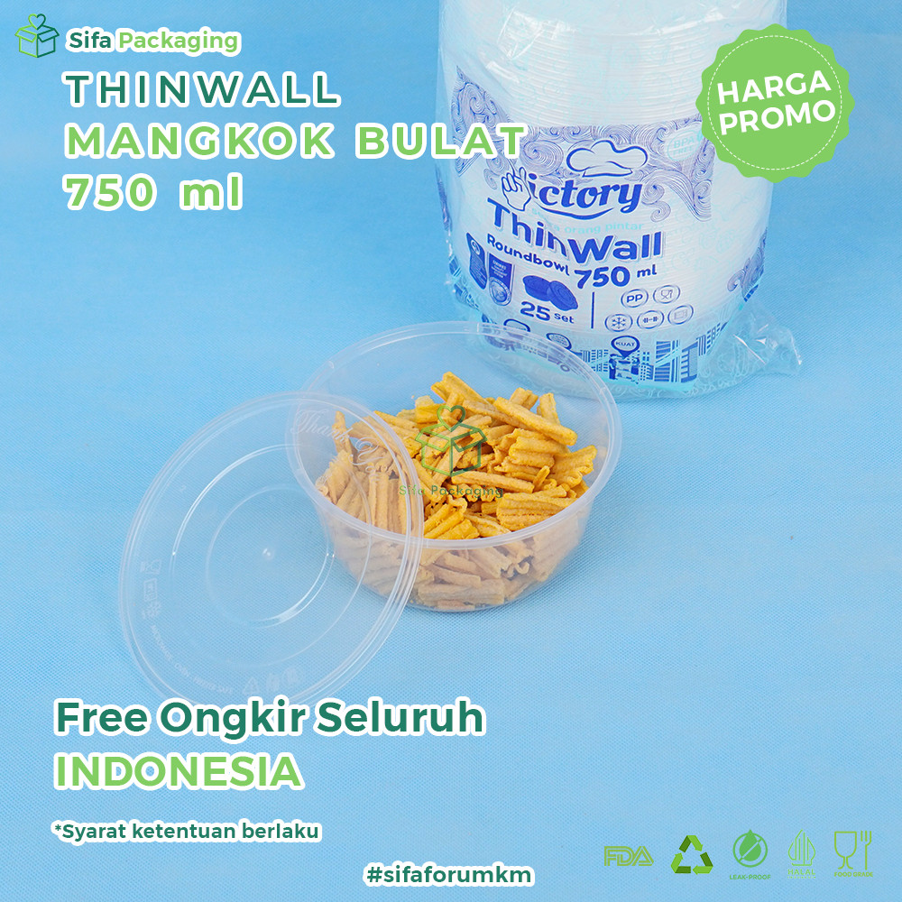 Thinwall Mangkok Bulat + Tutup 750ml  Round Bowl Wadah Plastik Tempat Kue Snack Food Container Mangk
