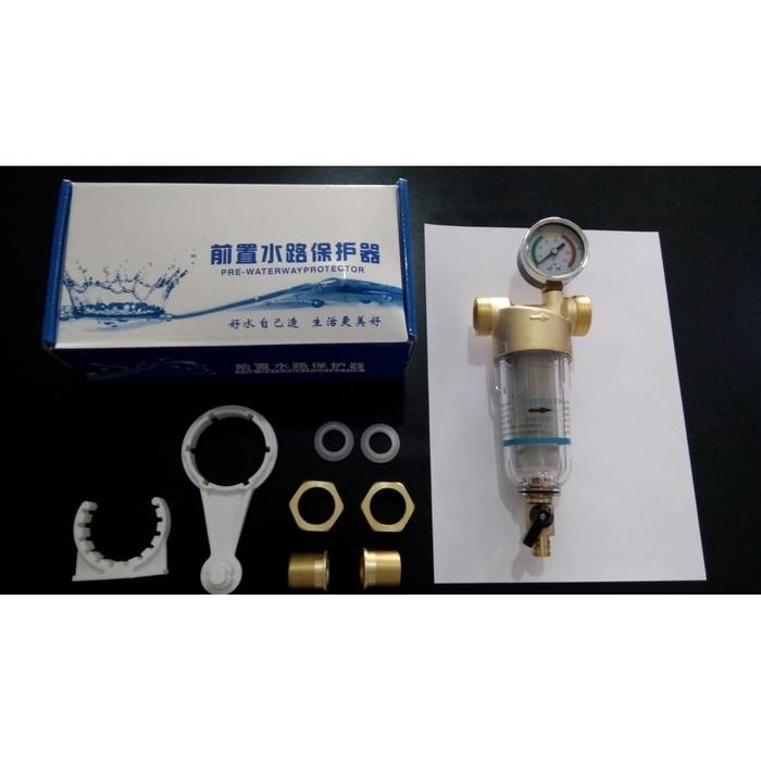 Water Pre Filter Spin Down Drat 1" & 3/4" + Pressure Gauge