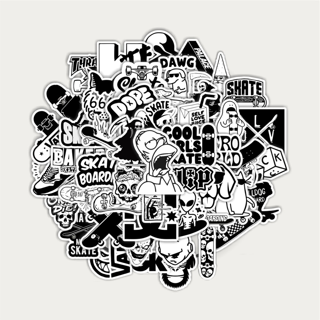

[100PCS]Stiker Pack Stiker Aesthetic Black And White Brand Distro Versi 7 Aesthetic Vinyl Anti Air Dekorasi Sticker Laptop Buku Journal Koper Helm Casing HP Gitar Helm Skateboard