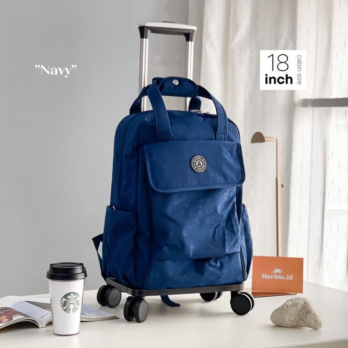 TAS RANSEL TROLI LIPAT KOREA ANELLO BARLEY ORIGINAL PARASUT RODA 4 - Navy (NEW) 2706