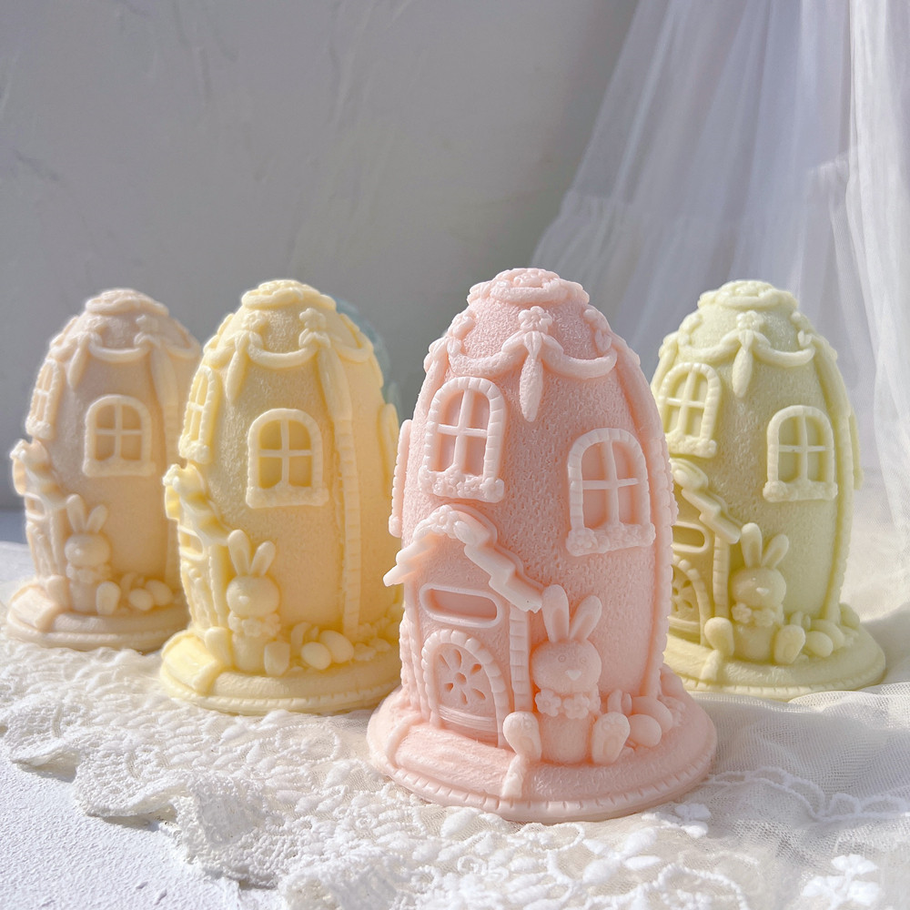 

Easter Egg House Candle Silicone Mold Spring Bunny Home Plaster Gypsum Mould Gingerbread House Icing Mansion Silicone Mould