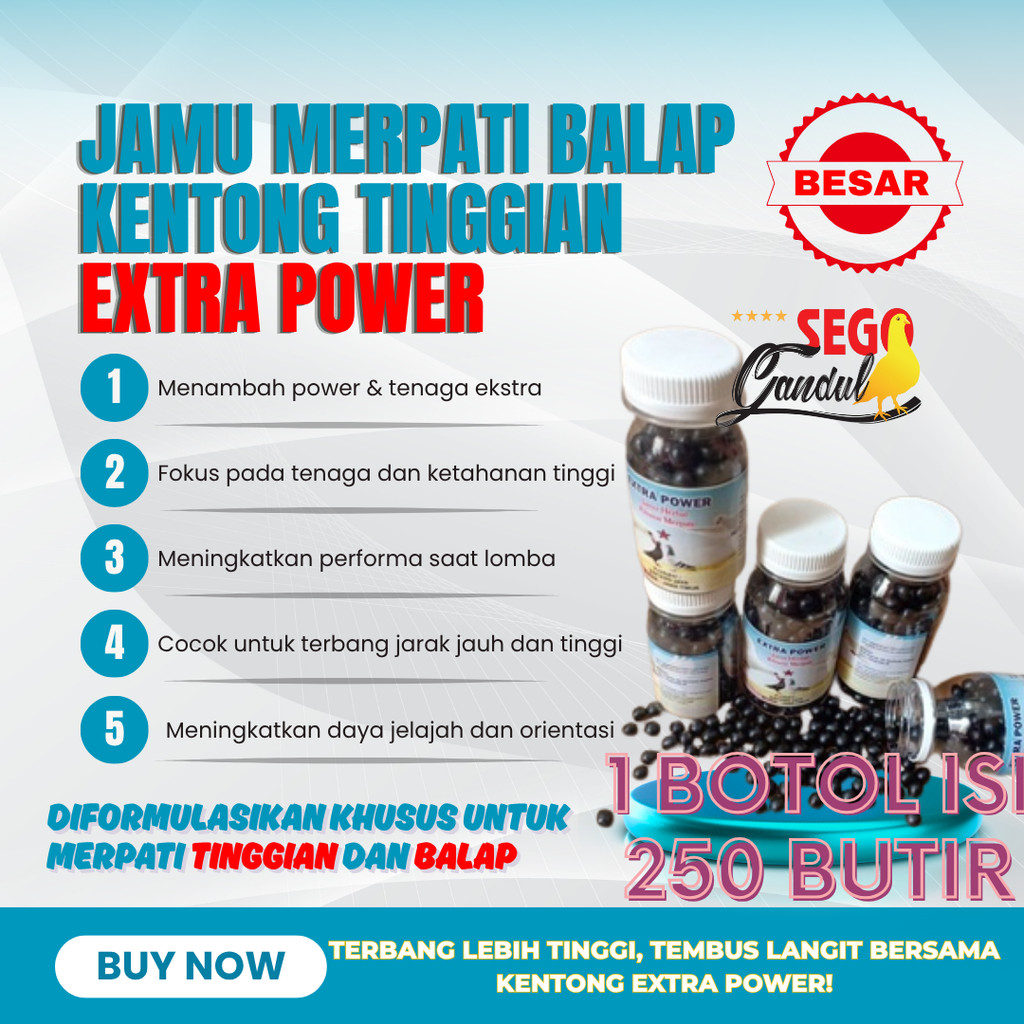 Jamu Merpati Balap Kentong Tinggian Extra Power 1 botol besar isi 250 butir