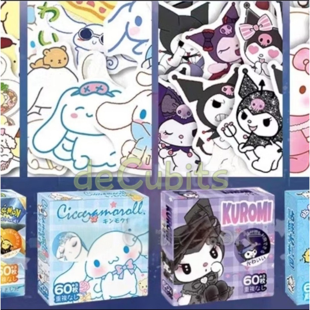 

DC Set Sticker Stiker Gambar Tempel isi 63 pcs Kuromi Cinnamoroll Hello Kitty Pompompurin My Melody Pochacco Doraemon Shinchan