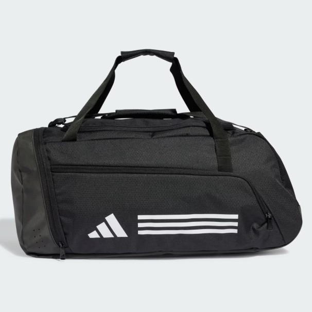 (100% ORIGINAL) Adidas Medium Essentials Gym Duffle Bag Travel Sling Duffel Black White Logo 3 Strip