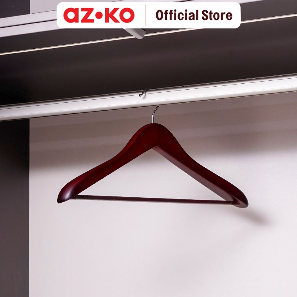AZKO Stora 45 cm Hanger Jaket Kayu & Pvc Tube - Cokelat Henger Gantungan Baju Serbaguna Shirt Hook P
