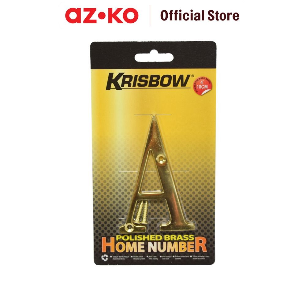 AZKO Krisbow Huruf Rumah A Polish Brass 10 cm Huruf Penanda Rumah Hiasan Alphabet Pager Rumah Dekora