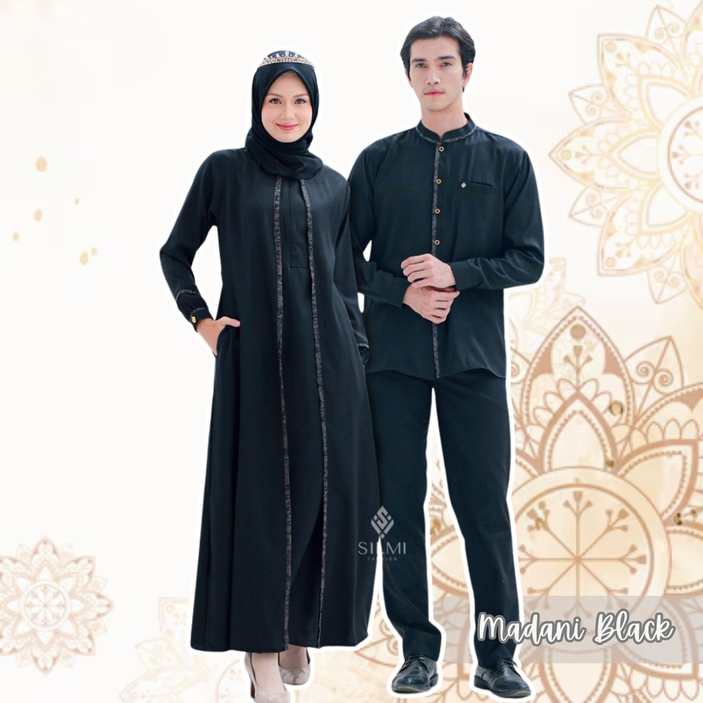Sarimbit Couple Pasangan Bahan Katun Set Keluarga Terbaru Silmi Madani Family Hitam