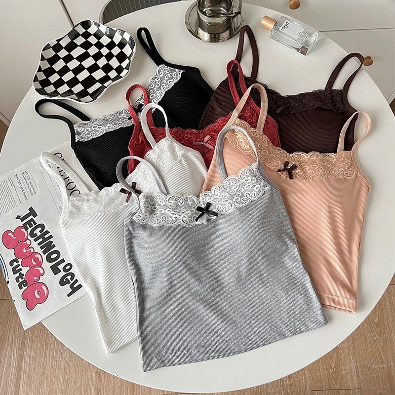 TT02 Tanktop Camisole Bra Rajut Dengan Cup Bra TankTop Sex TankTop Wanita Dewasa Motif Pita