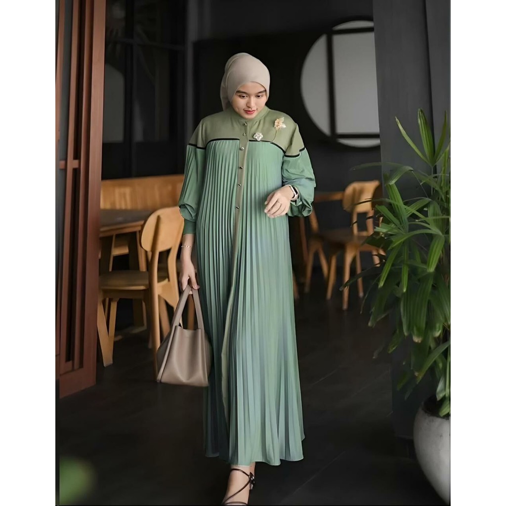 Maxy Dress Plisket Bahan Jersey Premium Kombi Knit Mango Gamis Jumbo Simple Casual Wanita Dress Alee