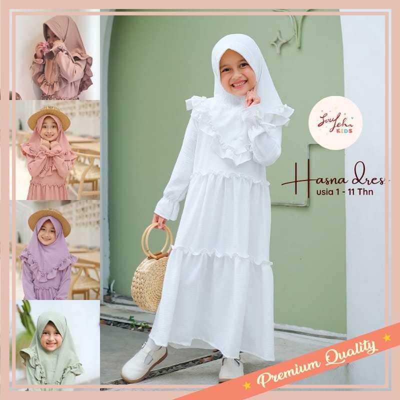 Dress Busana Muslim Anak Kekinian Unik Cantik / Soulleha Set Gamis Putih Manasik Haji Anak TK SD SMP