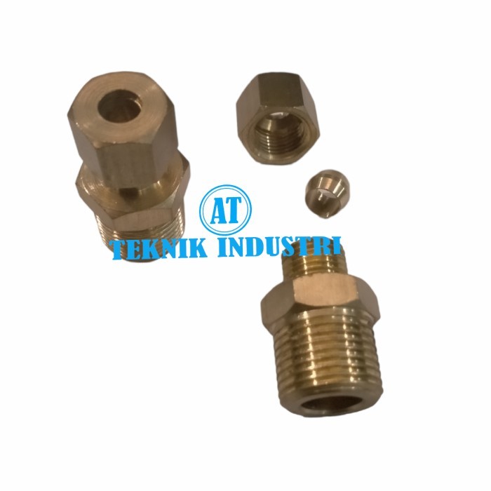 Male conector Tube 6mm x 3/8" kuningan