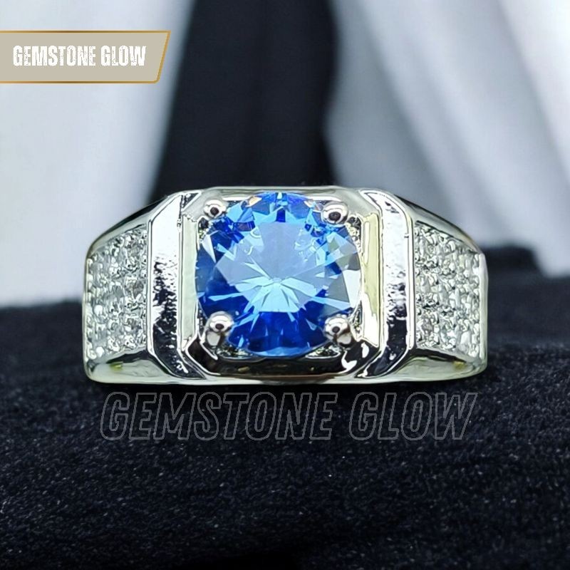 CINCIN PRIA DIAMOND BLUE MOISSANITE ROUND CUT BRILLIANT RING STERLING SILVER MEWAH & SIMPEL