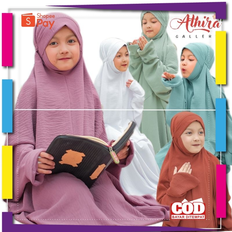 [PREMIUM ORIGINAL] Mukena terusan anak crinkle airflow Khadijah lajuran anak tanggung SD