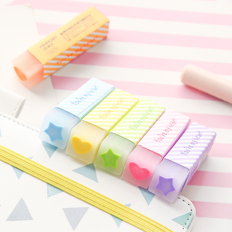 

6pcs Rainbow Color Eraser with Filling Lovely Heart Star Cleaning Correcting Tools for Pencils Office School A6993