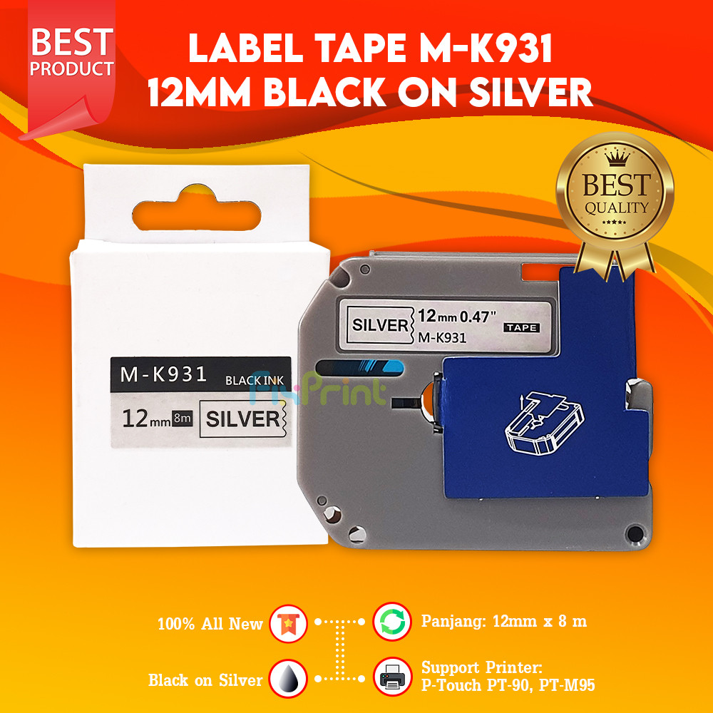 

Compatible Label Tape M-K231 12mm Black On White Silver Green Yellow Blue Casette MK 231 531 631 731 931 12mm X 8mm Printer Brothr P-Touch PT-90 PT-M95
