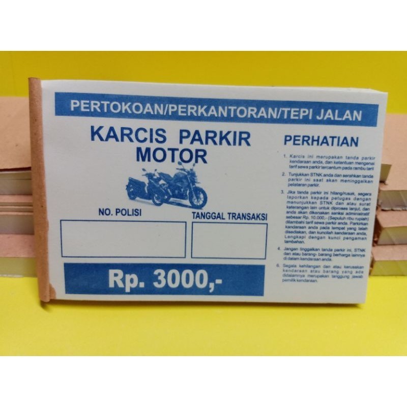 

KARCIS PARKIR MOTOR/MOBIL PERTOKOAN/PERGUDANGAN/PERKANTORAN