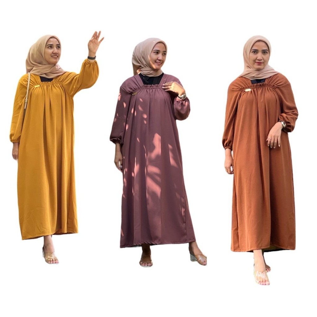 Daster kekinian terbaru lengan panjang crinkle airflow Fuji ( Paket usaha ) 3 pcs