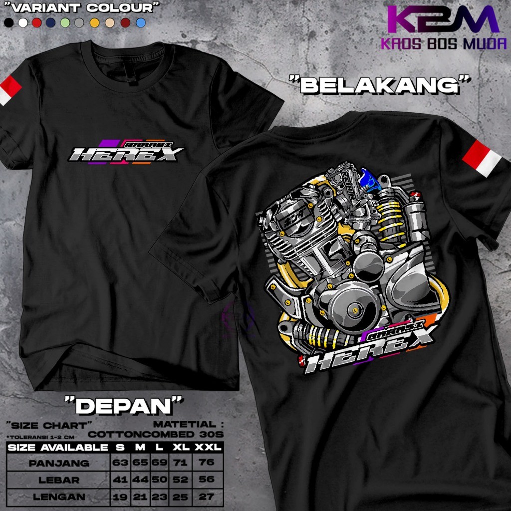 Kaos Herex Racing Original | Baju Distro Mesin Herex Cb Tiger GL Megapro | Kaos Distro Pria | Baju K