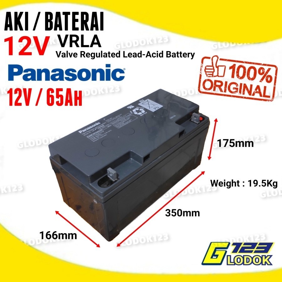 Aki 12V 65Ah Panasonic Original GP VRLA Accu Baterai UPS Mobil Motor