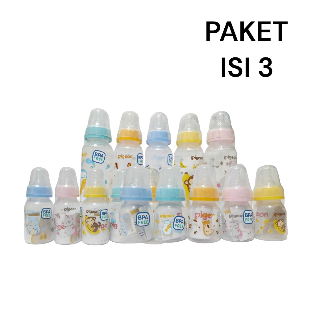 PROMO Paket Hemat Botol Susu Bayi PIGEON Dot Peristaltic Botol Karakter Animal Dot Ulir Standard MM