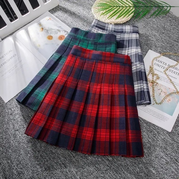 "HST.H" - TERMURAH Tennis Pleated Skirt Summer Rok Pendek/ Rok Celana Tartan A-Line Casual Lady Wome