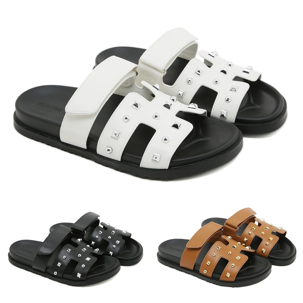 SB SANDAL WANITA H908-3 FLAT BAHAN KULIT SEMI PLATINUM FREE BOX SLIDE