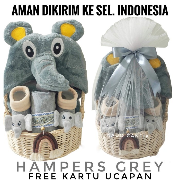 

[0k_market1] Parcel bayi/kado kelahiran bayi/kado bayi/ giftset baby/baby hamper - hampers elephan, Abu abu