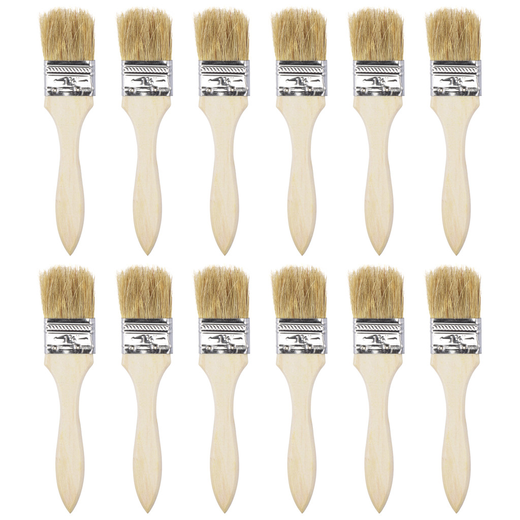 

uxcell 12Pcs 1.5 Inch Paint Brush Natural Bristle Flat Edge with Wood Handle Wall Treatment Tool for Paint, Varnishes, Glues
