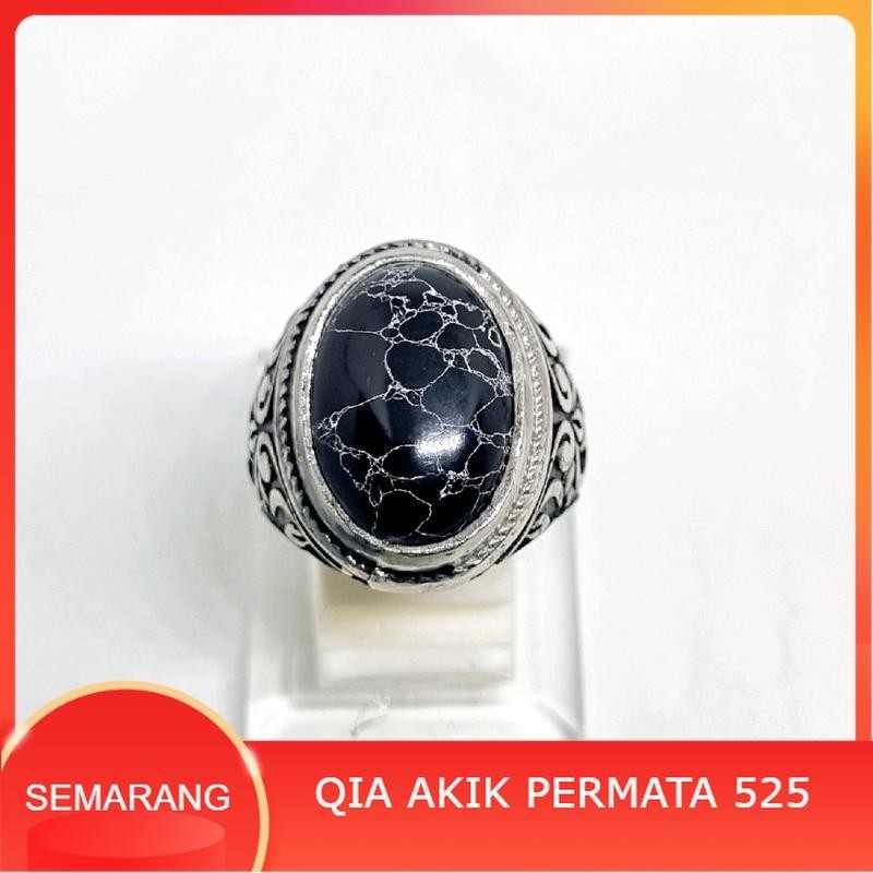 Cincin batu pirus hitam urat putih / pirus ceplok kuro / pirus persia hitam Rings