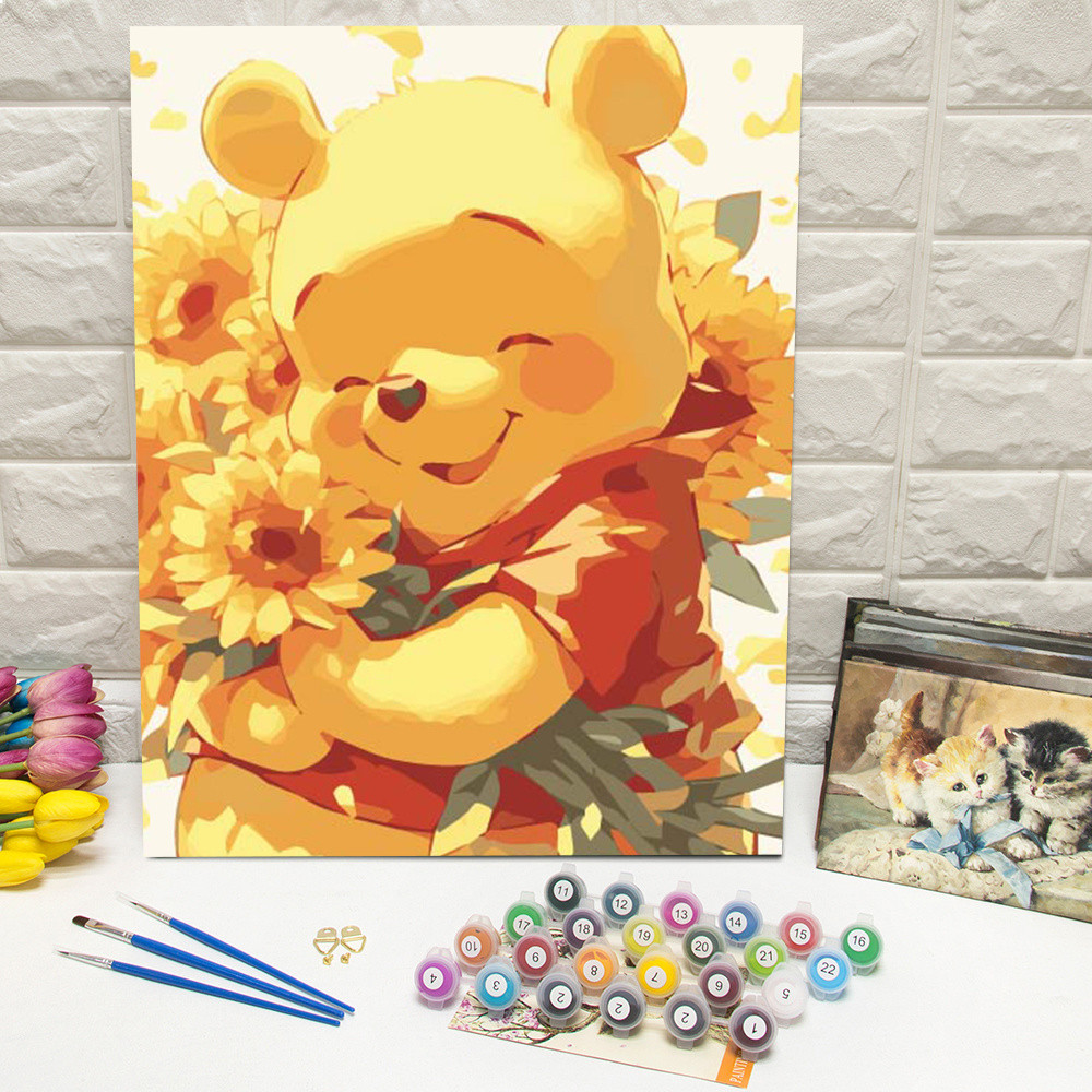 

Disney Painting By Numbers Winnie The Pooh Ready Frame DIY Drawing On Canvas Coloring By Numbers Cartoon Home Decoration