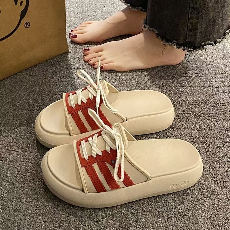 Socany Sandal Selop Wanita Korea Flats Tebal Empuk Karet Eva Sandal Sepatur Bertali Anti Slip