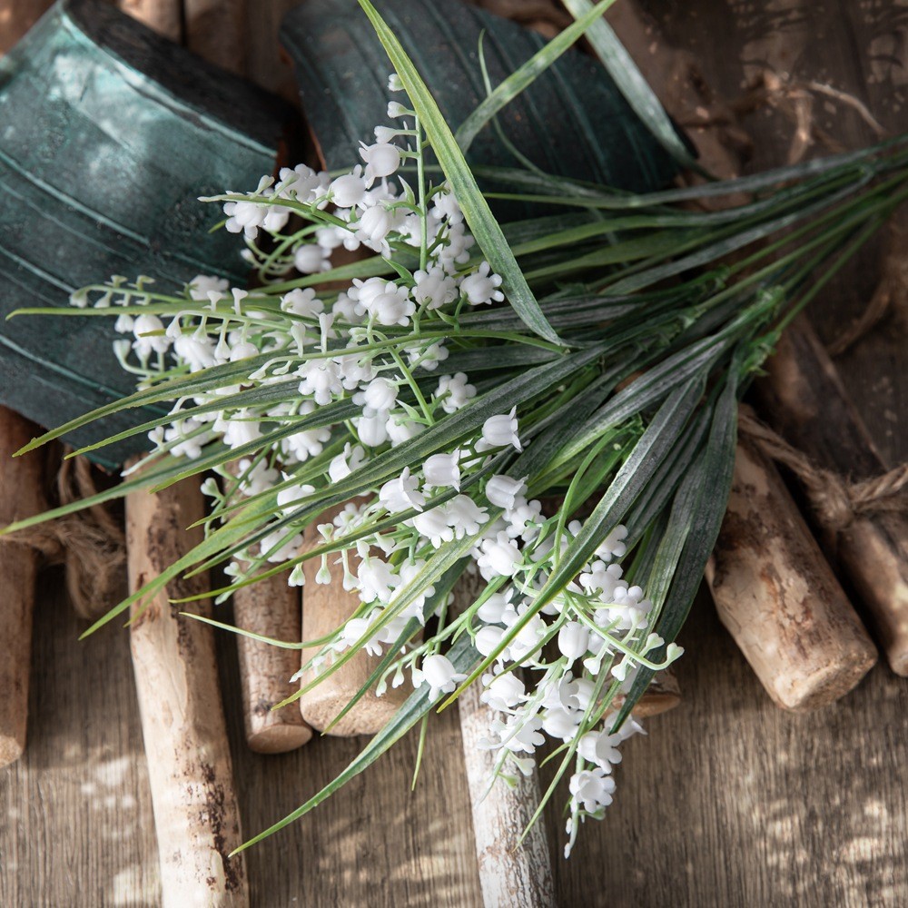 6pcs White Bellflower Artificial Lily Valley Orchid Flower For Home Garden Decoration Wedding Party 