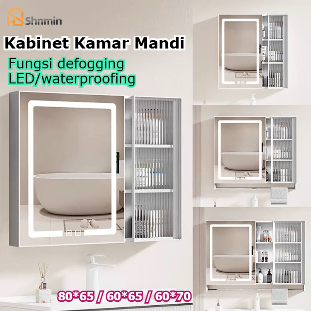 【Fungsi defogging】Kabinet Kamar Mandi  Putih Modern Digital LED Kamar Mandi Deluxe Termasuk Pintu ka