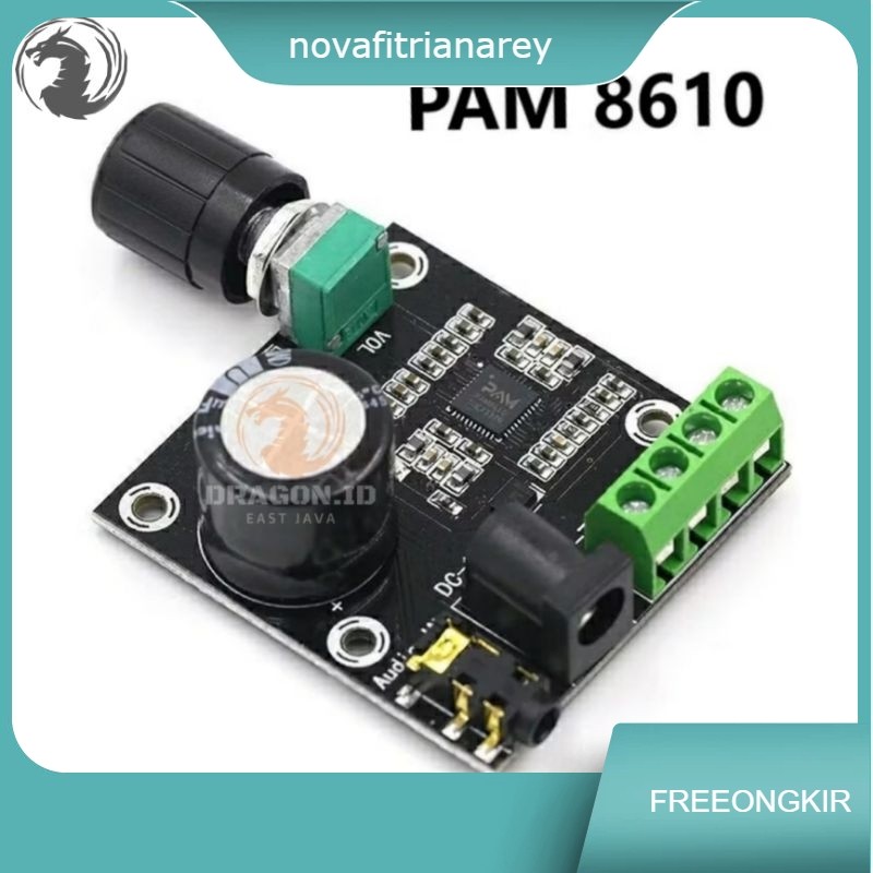PAM8610 + Potensiometer Amplifier 2x15w Class D 7-15V DC (optimal 12V DC) HDDigital Hi-Fi Mini Audio