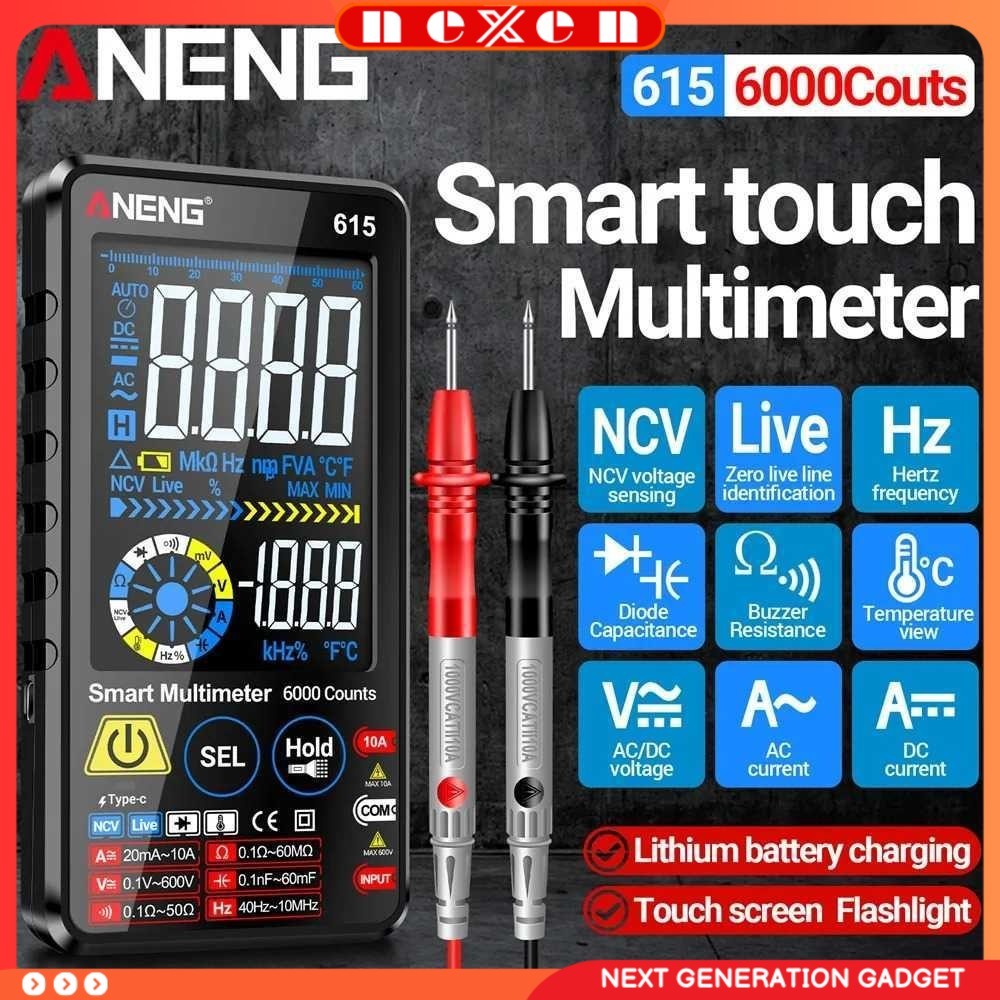 Digital Multimeter Touchscreen NCV Lighting 6000 Count 700mAh - 615