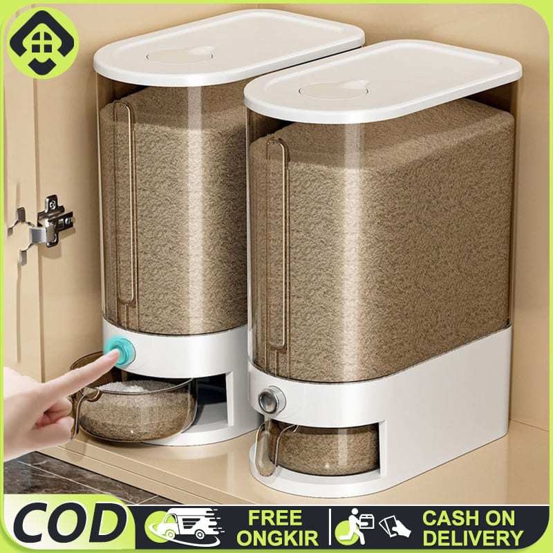 SALVO 5/10KG Dispenser Beras Otomasi Anti Kutu 10KG/20KG Tempat Penyimpanan Beras GRATIS Mangkok Cuc