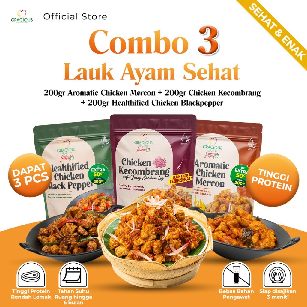 

Gracious Combo 3 Lauk Ayam Sehat | Chicken Mercon + Chicken Kecombrang + Chicken Blackpepper