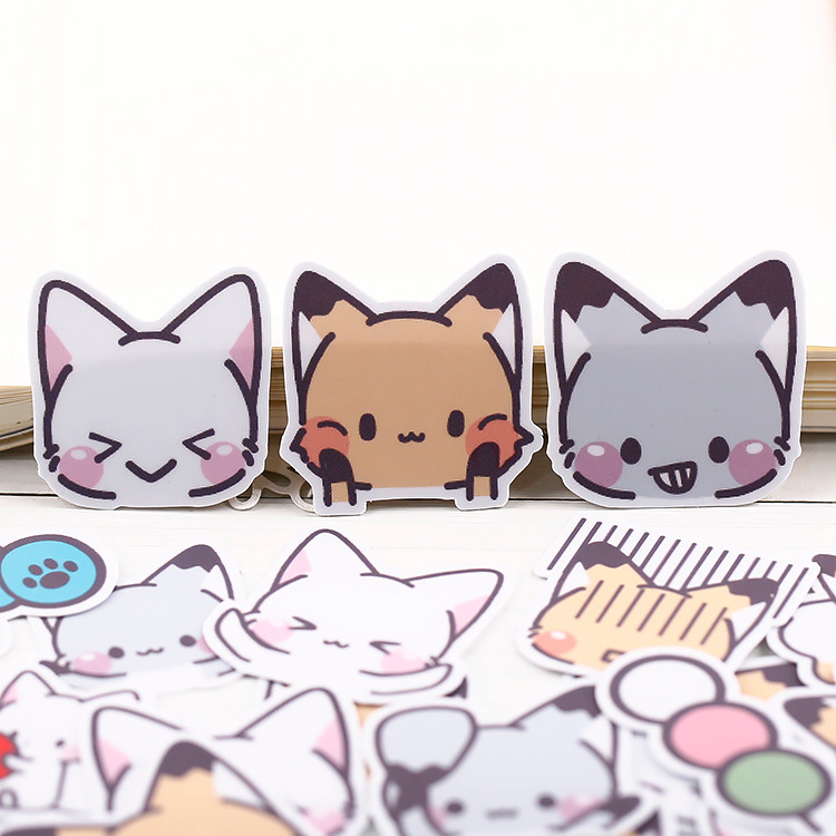 

40PCS kawai little fox head cute hand book sticker package material hand book mobile phone animal children's decoration