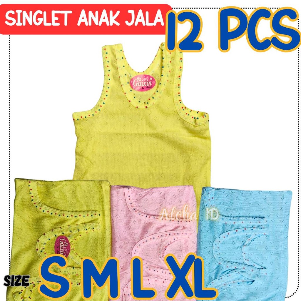 12 PCS Singlet anak - Kaos Dalam anak Bayi Paud TK Murah motif Jala Bolong