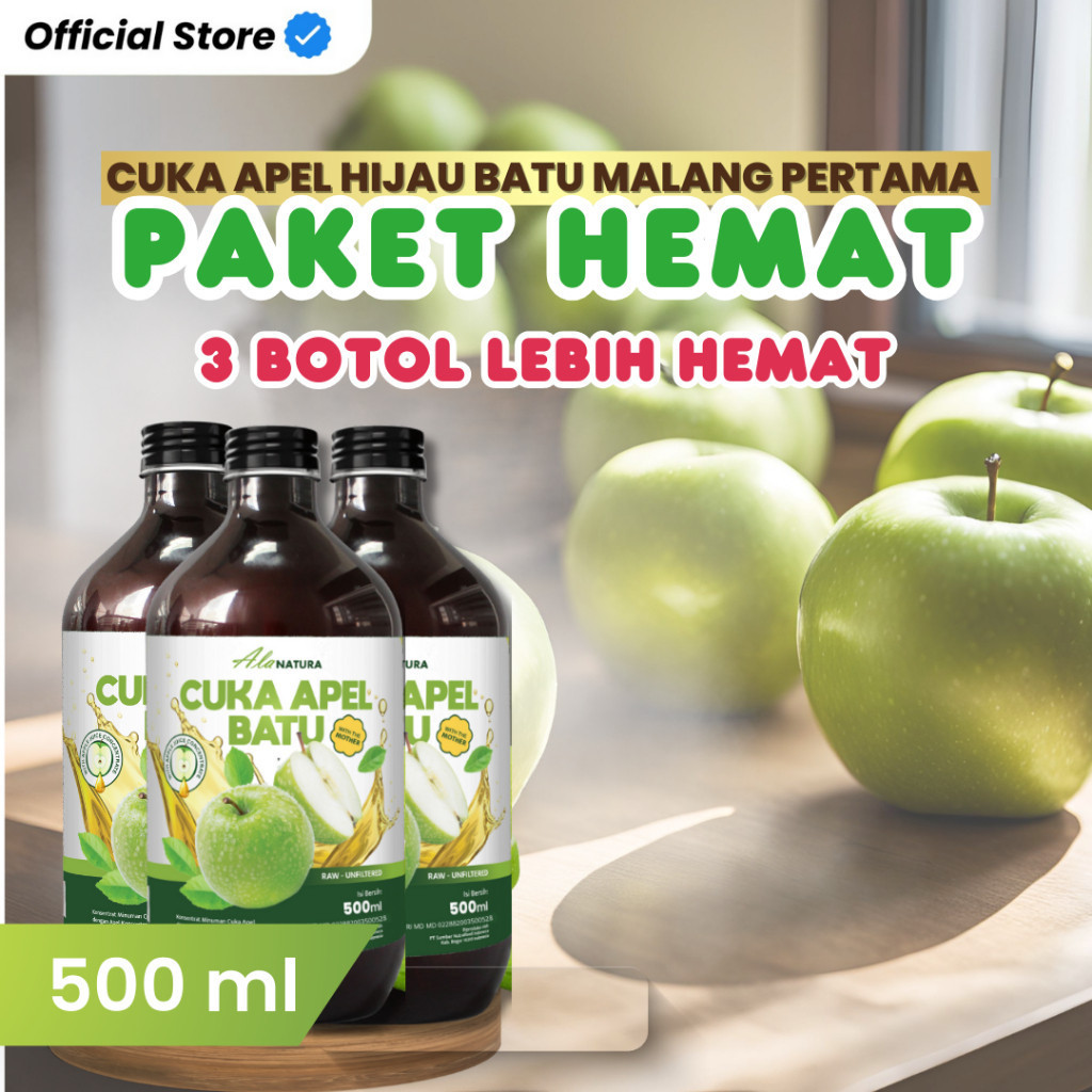 

3 BOTOL CUKA APEL ORGANIK WITH MOTHER 500M /APPLE CIDER VINEGAR WITH MOTHER BANTU DETOKS DAN DIET