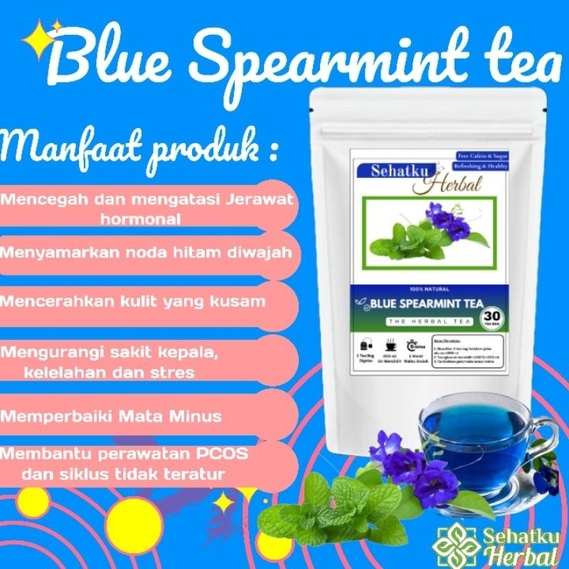 

SEHATKUHERBAL Blue Spearmint tea : Teh Spearmint dan Bunga telang Isi 30 tea bag