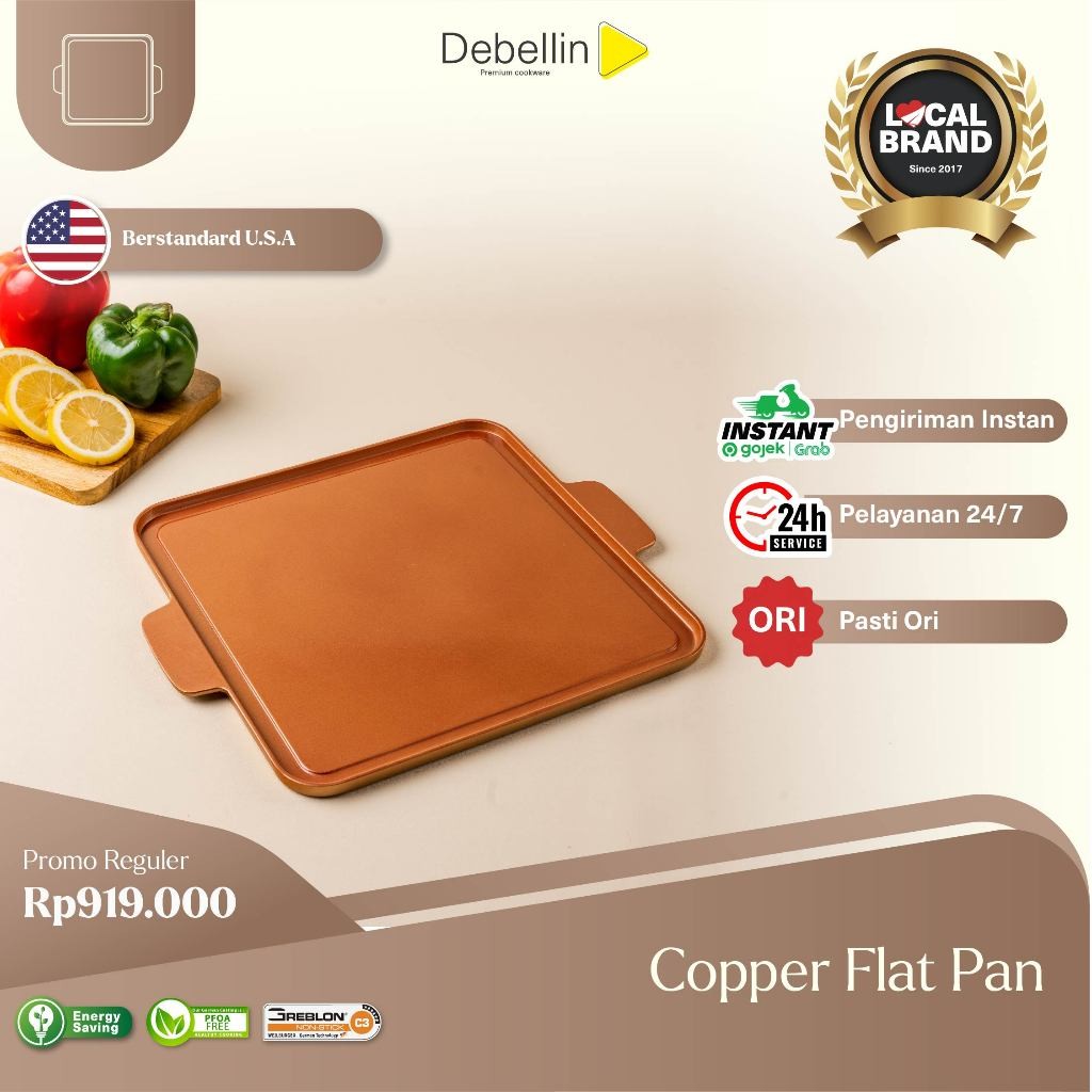 Debellin Copper Grill Flat Series Anti Lengket Atau Pemanggang BBQ