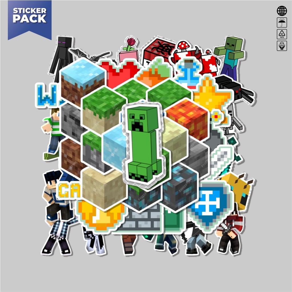 

[100PCS]Stiker Pack Stiker Games Minicraft Aesthetic Vinyl Anti Air Dekorasi Sticker Laptop Buku Journal Koper Helm Casing HP Gitar Helm Skateboard
